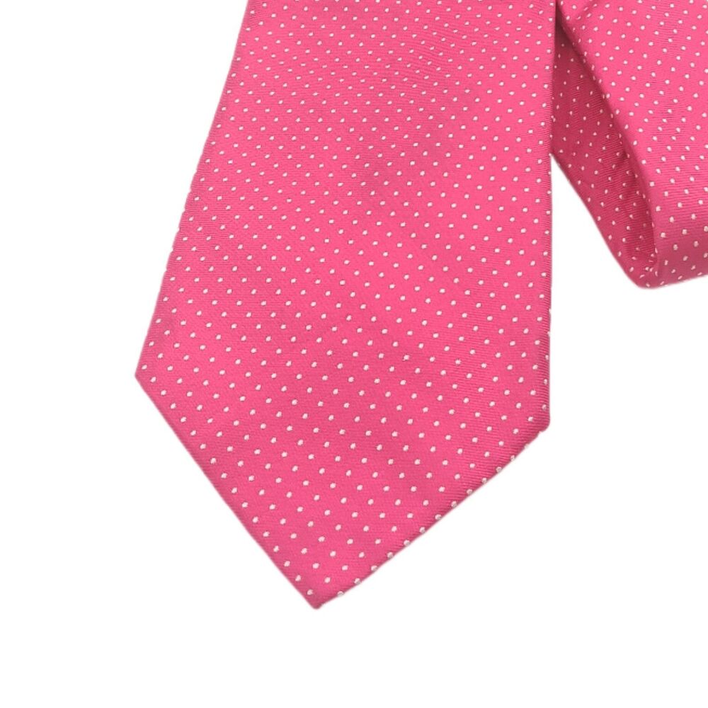 PINK Thomas Pink Silk Tie Mens 58.5” Fuchsia White Dot Wide Retro Preppy New